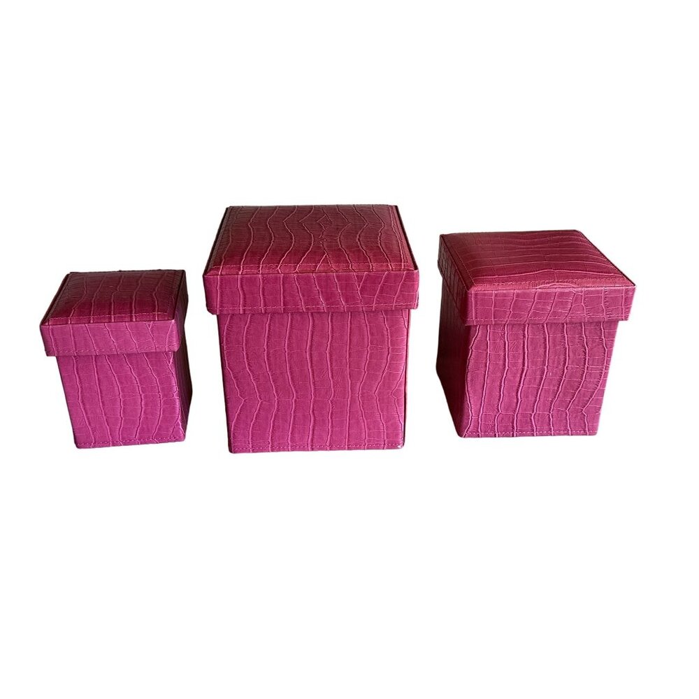 Set Of 3 Pink Crocodile Embossed Nesting Decorative‎ Boxes